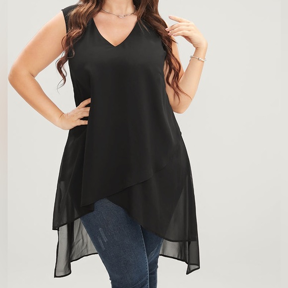 BloomChic Tops - BloomChic Black Sheer Overlay High Low Tank Top Plus Size 14/16 1X